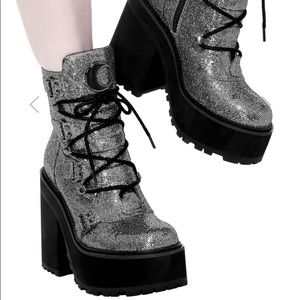 KILLSTAR Broom Rider Boots - Silver Glitter size 9/9.5 (see details on size)